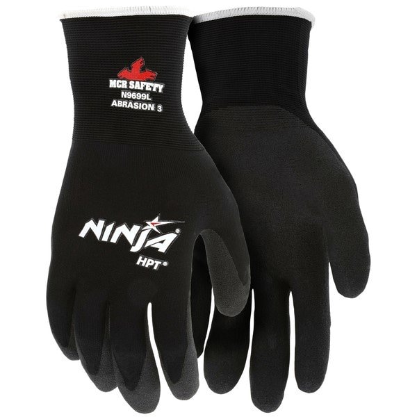 Mcr Safety Ninja Gloves, Large, Nylon, Black, Knit Wrist Cuff, PR N9699L - main